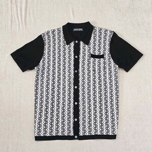 PJ Paul Jones Retro Style Button Knit Shirt Men Large Preppy Rockabilly Disco